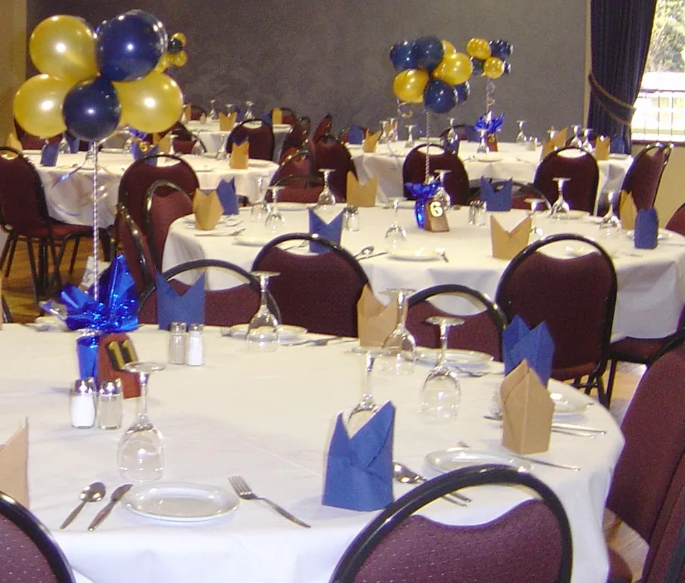 A function table dressed in blue and gold at the Benalla Bowls Club